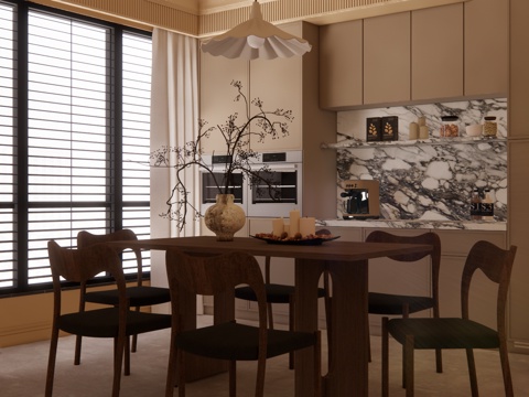 茶室 餐厅 客餐厅 客厅 门窗 厨房su模型