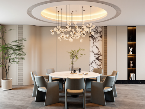  现代圆桌餐厅 意式轻奢餐厅3d模型 