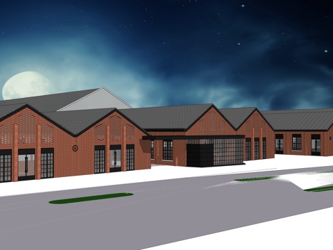 网红打卡工业建筑旧改工厂商业街su模型