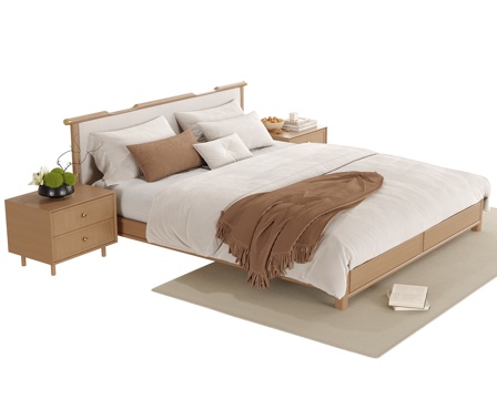  现代双人床su模型 