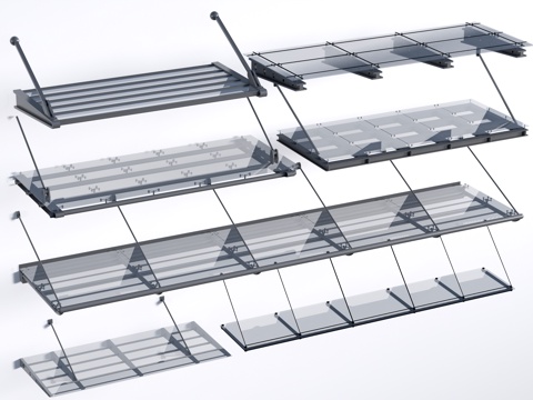 现代玻璃雨棚 钢构雨棚 玻璃雨打 阳光棚su模型