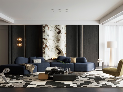  现代简约客餐厅 意式简约客餐厅 大平层3d模型 