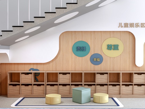 现代学校楼梯间装饰 校园文化墙 校园装饰墙 校园读书角su模型