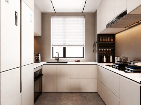  现代封闭式厨房3d模型 