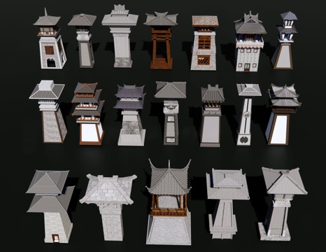  汉阙 石阙楼 中式塔楼 汉代景观柱 古代瞭望塔 古建石塔宝塔su模型 
