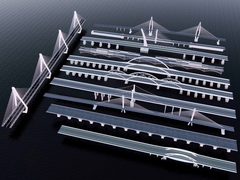 现代跨海大桥 景观桥 跨江大桥 市政桥梁 悬索桥 公路桥su模型