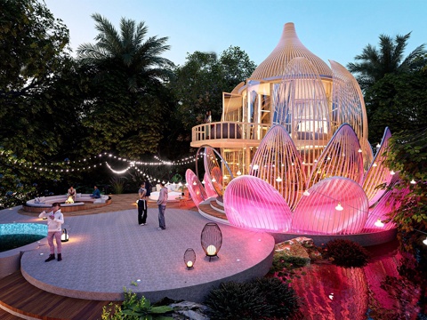 东南亚风格森林木屋 民宿度假酒店 竹编小屋su模型