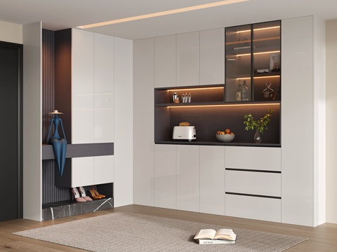 现代鞋柜酒柜一体 鞋柜 酒柜su模型