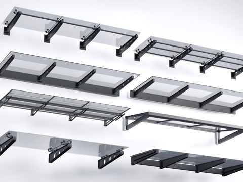 现代玻璃雨棚 钢构雨棚 玻璃雨打 阳光棚su模型