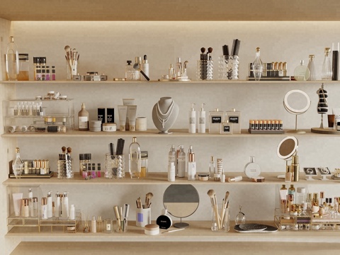  奶油风化妆品 化妆品 护肤品 化妆镜 卸妆水3d模型 