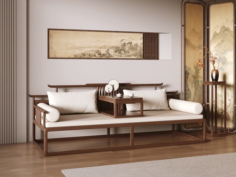  新中式罗汉床3d模型 