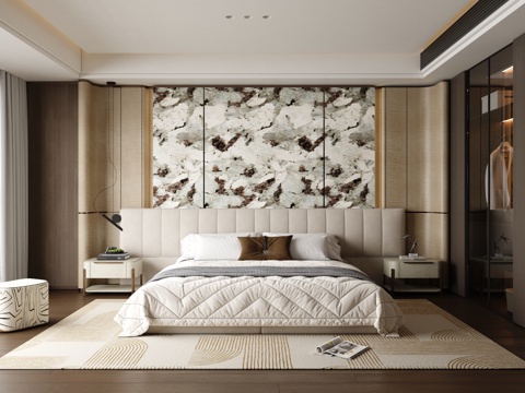  意式轻奢卧室 现代轻奢主卧 飘窗卧室3d模型 