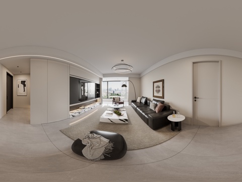 现代客餐厅 沙发组合 餐桌椅组合 吊灯 茶几 厨房 酒柜