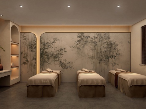 新中式会所 美容院 spa洗浴 养生馆 足浴按摩su模型