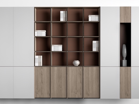  新中式装饰柜 新中式置物架 书架 茶具架su模型 