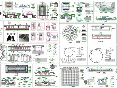 景观旱喷旱池喷泉水景剖面做法工艺详图节点CAD素材图库cad施工图