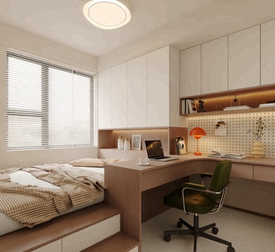  奶油风榻榻米卧室3d模型 