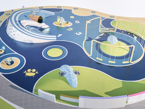 现代儿童游乐场 儿童游乐器材 儿童滑梯su模型