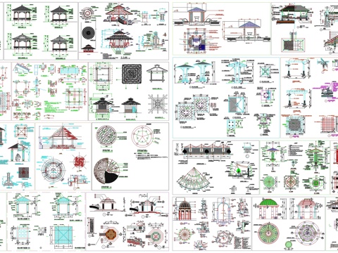 亭廊仿古亭景观亭凉亭茅草亭观景阁工艺详图节点CAD素材图库cad施工图