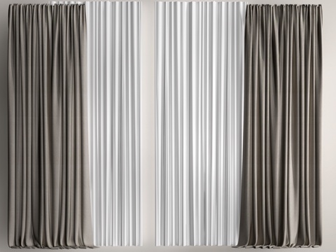 现代布艺窗帘 纱帘su模型