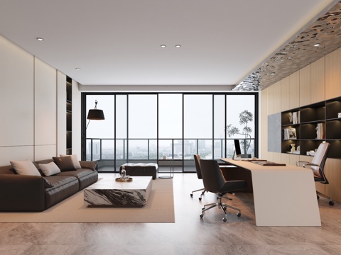  现代总经理办公室 董事长办公室 老板大班桌椅3d模型 