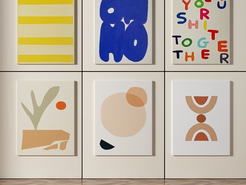  现代，简约，抽象，奶油风，组合画3d模型 