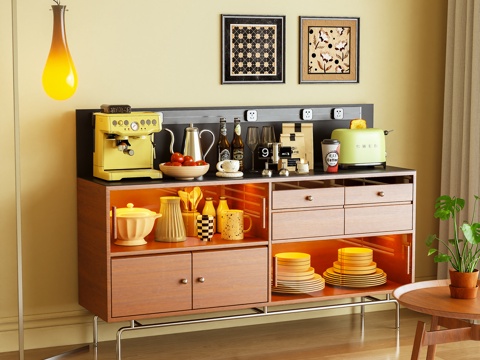  餐边柜 茶水柜 储物柜 边柜 咖啡机 摆件3d模型 