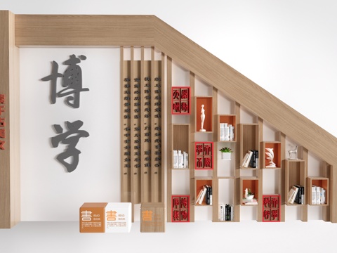 现代学校楼梯间装饰 校园文化墙 校园装饰墙 校园读书角su模型
