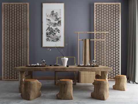  新中式茶室模型组合3d模型3d模型 