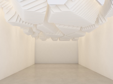 现代异形吊顶 艺术展厅 艺术展厅吊顶 格栅吊顶 曲面天花吊顶su模型