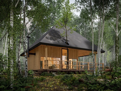 现代木屋民宿建筑 现代木屋 树屋 金字塔木屋su模型