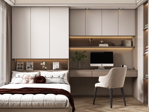  现代榻榻米卧室 儿童卧室 衣柜书柜 儿童床su模型su模型 