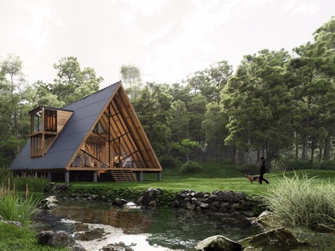 现代极简木屋 木屋 小屋 森林小屋 建筑构建su模型