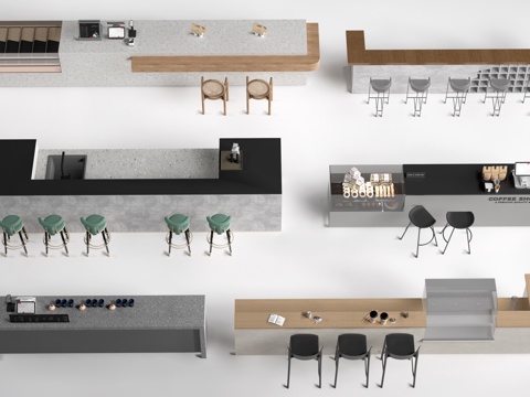 现代咖啡吧台收银台 操作台 服务台su模型