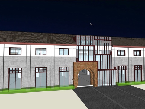 网红打卡工业建筑旧改工厂商业街su模型