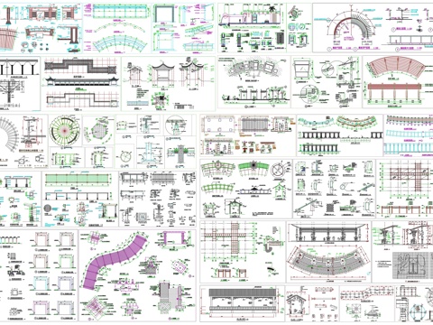 景观廊长廊花架剖面做法工艺详图节点CAD素材图库cad施工图