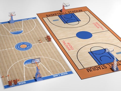  现代篮球场 运动场 室内球场su模型 