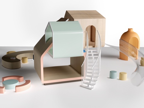 现代儿童游乐区 儿童滑梯 儿童游乐设施su模型