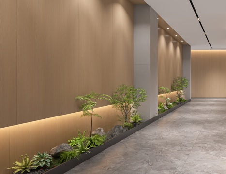 现代植物景观造景 过道 室内景观小品 蕨类植物堆 办公室过道su模型