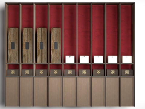  新中式装饰架 博古架 书架 置物架su模型 