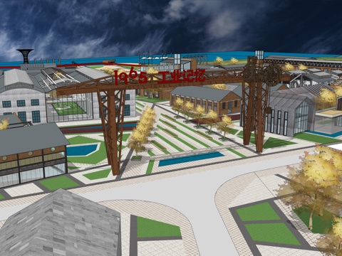 网红打卡工业建筑旧改工厂商业街su模型