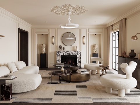 法式奶油风客厅su模型