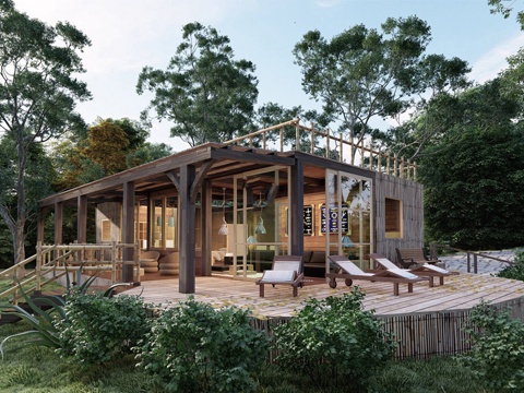 现代民宿建筑 山地游客驿站su模型