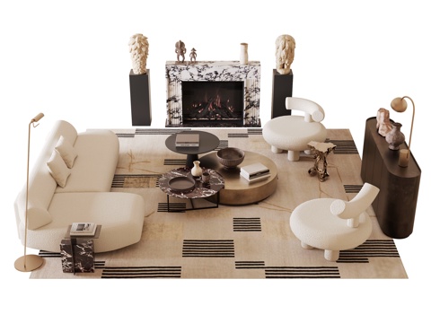 法式沙发茶几组合su模型