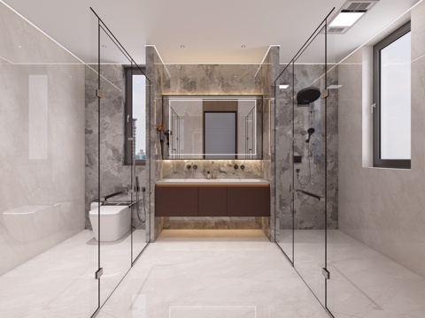  现代卫生间 浴室柜 马桶 淋浴房3d模型 