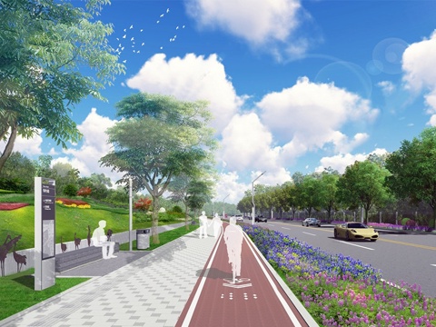 现代道路景观 市政道路改造碧道 人行道su模型