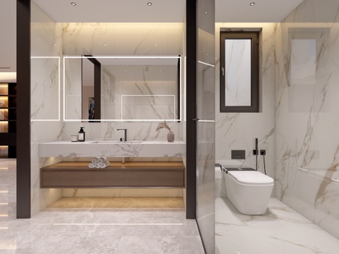 现代卫生间 干湿分区卫生间 浴室柜 智能马桶3d模型