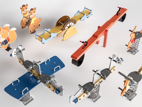  现代跷跷板 摇摇乐 儿童游乐器材 摇摇马su模型 