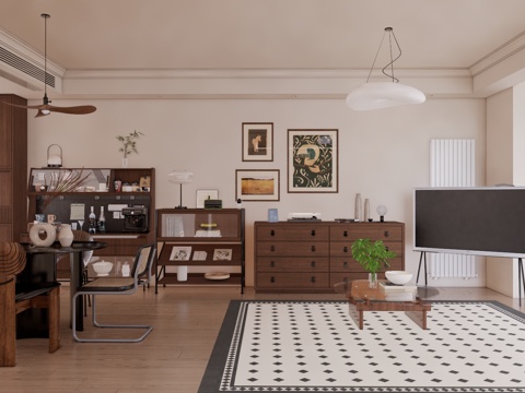 客餐厅 阳台 厨房su模型