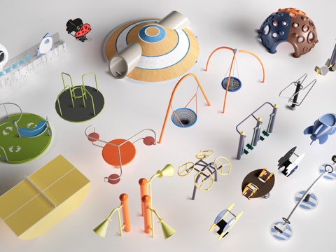 现代儿童健身器材 儿童游乐设施 儿童游乐区器材su模型